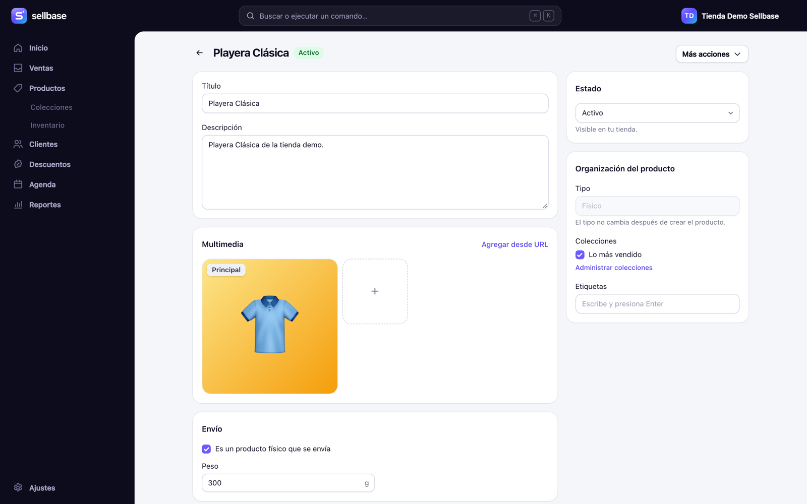Product editor with photos and variants